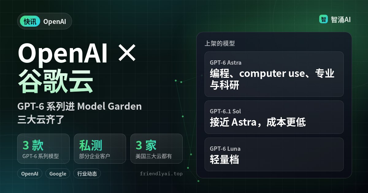 OpenAI 模型上架谷歌云头图：GPT-6 Astra、GPT-6.1 Sol、GPT-6 Luna 进入 Model Garden 私测