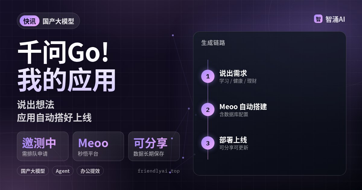 千问Go! 上线我的应用：接入阿里云 Meoo 自动搭建和部署