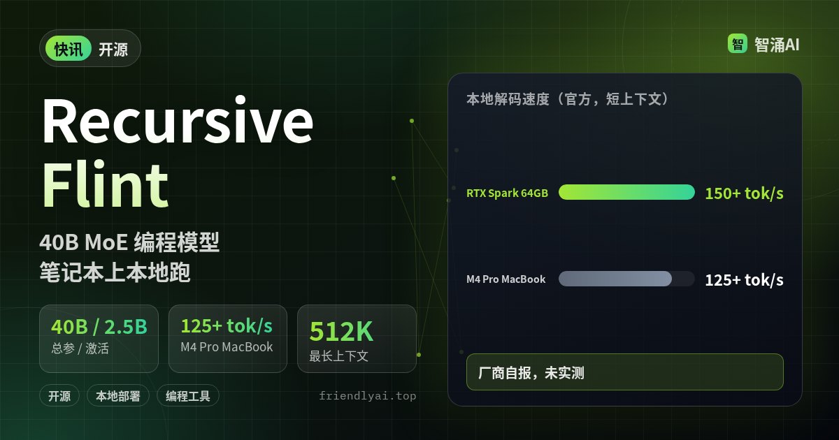 Recursive Flint 头图：40B MoE 开源编程模型，M4 Pro MacBook 上每秒 125 token 以上