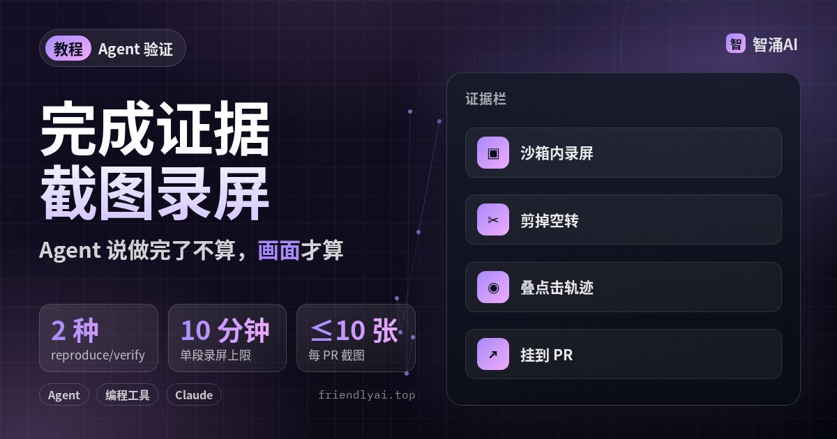 Agent 完成证据头图：沙箱录屏、剪空转、叠轨迹、附到 PR 四点