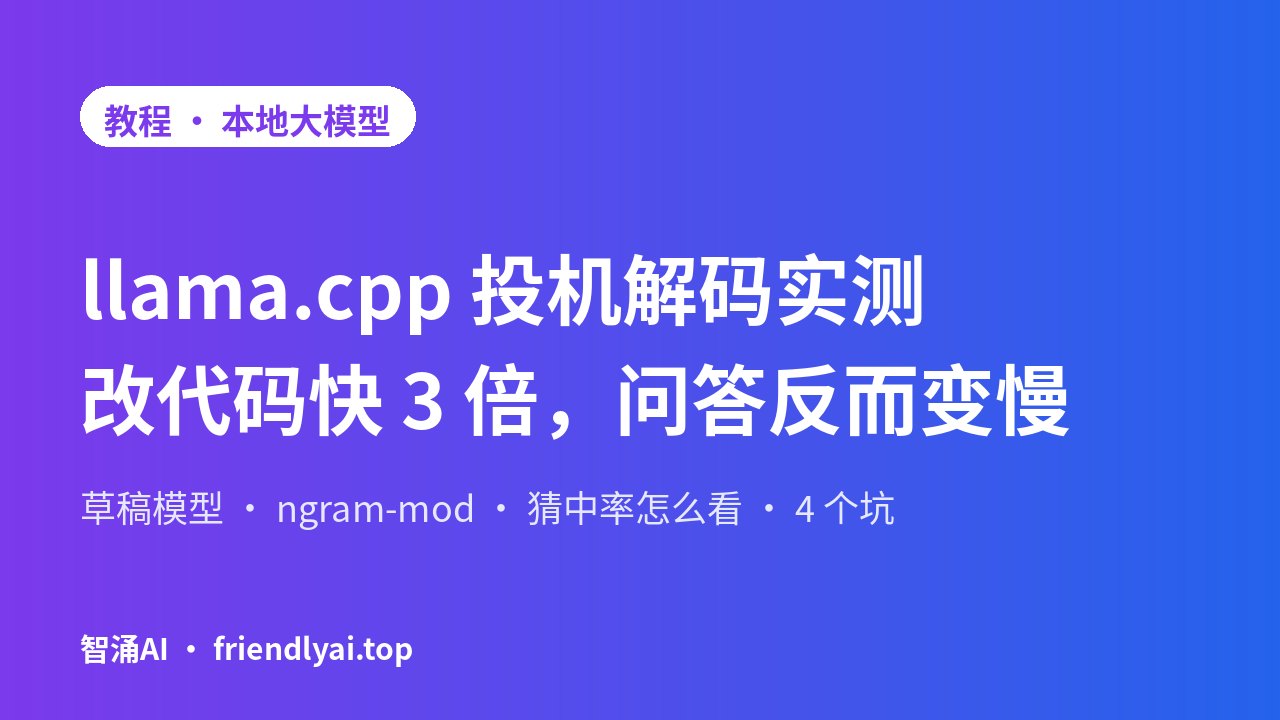 llama.cpp 投机解码实测封面：改代码提速约 3 倍，开放式问答反而变慢